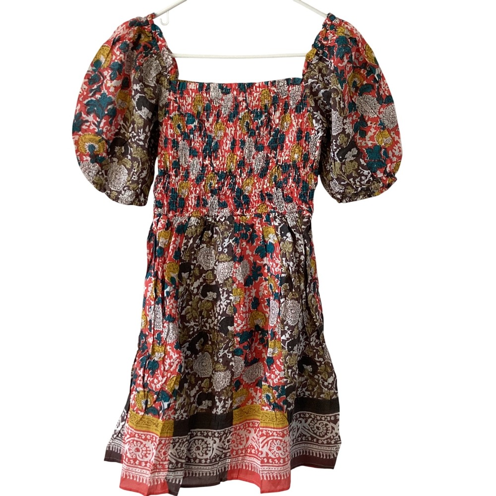Velvet by Graham &‎ Spencer Smocked Square Neck Puff Sleeve Floral Mini Dress XS